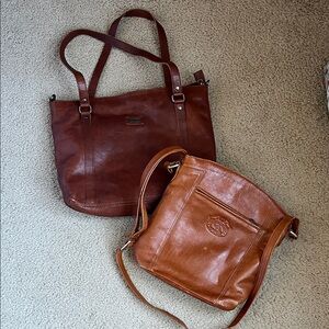 Classic Brown Leather Tote and Crossbody Set